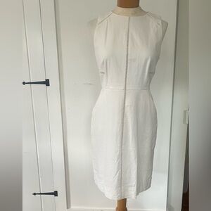 J. Crew White Sheath Midi Dress Sleeveless Crew Neck